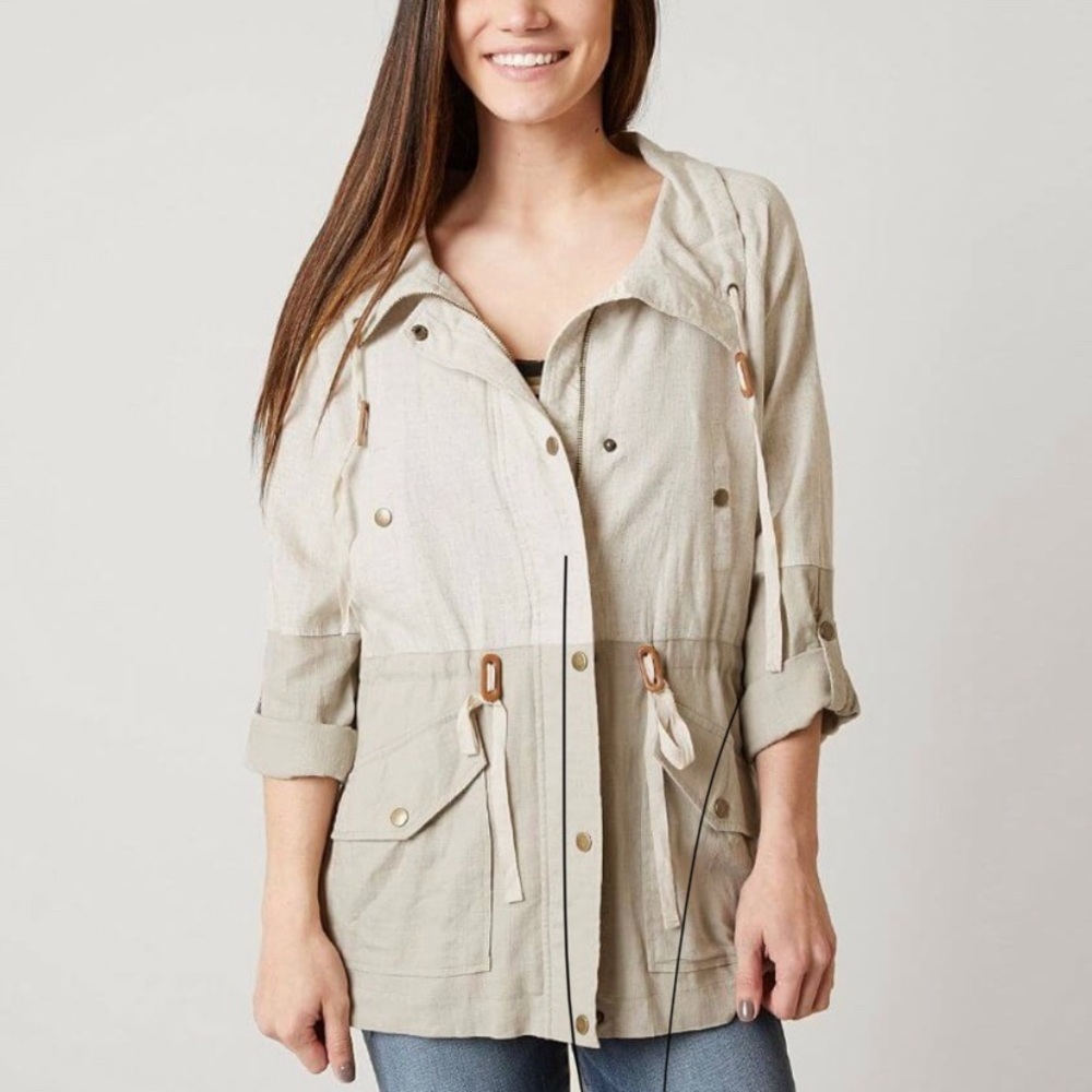 Blu Pepper ivory and tan linen jacket with cinch